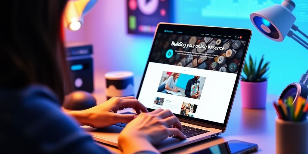 Personne créant un site web sur un ordinateur portable.