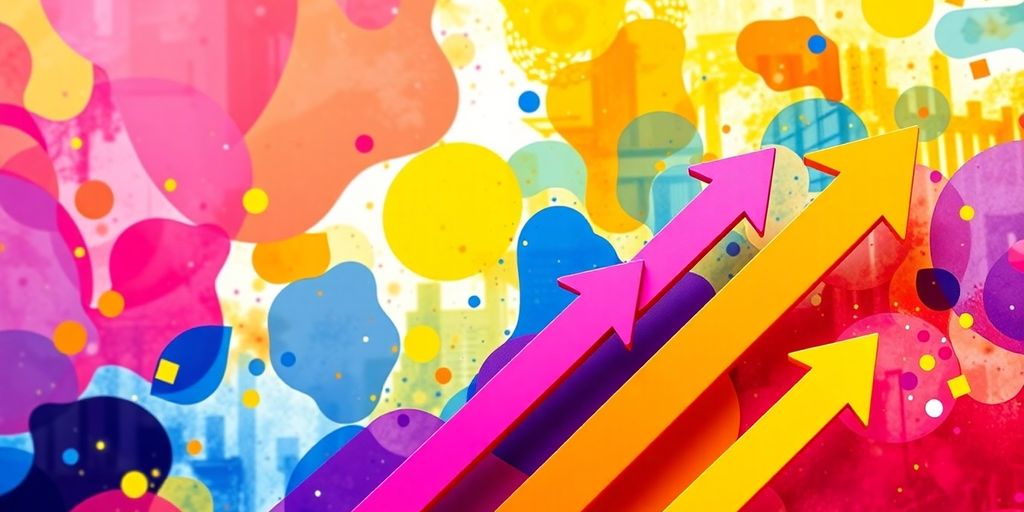 Des flèches pointant vers le haut et des icônes de résultats de recherche.