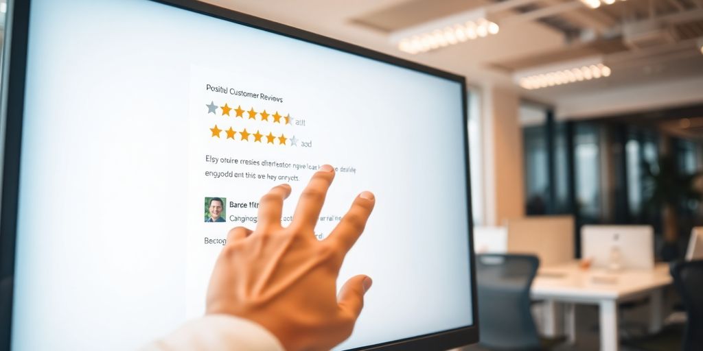Commentaires clients sur un écran d'ordinateur.