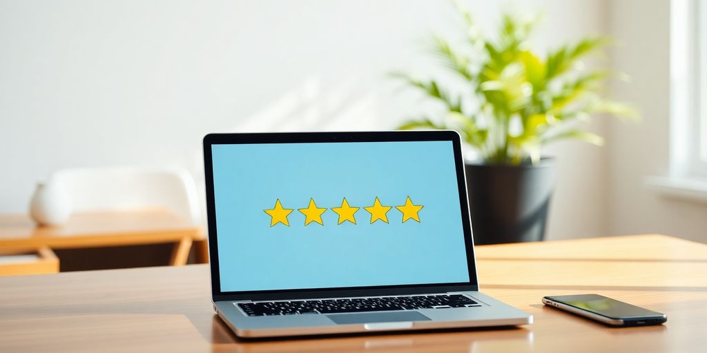 Étoiles de satisfaction client et bulle de conversation.